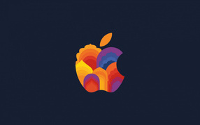 Multicolored Apple logo on a gray background