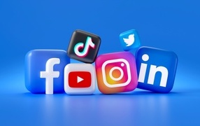 Social media icons on blue background