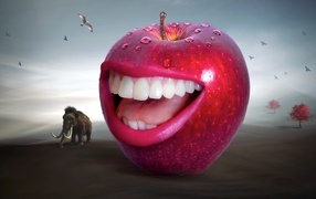 Красное яблоко с зубами