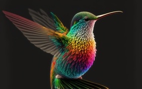Multicolored hummingbird bird on a black background