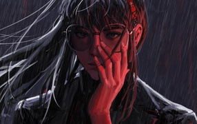 Painted girl with glasses in the rain