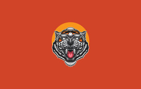 Нарисованная голова тигра на оранжевом фоне
