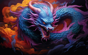 Синий нарисованный китайский дракон