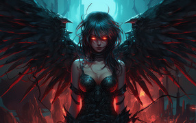 Девушка демон с черными крыльями