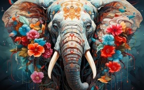 Фантастический слон украшен цветами