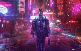 Мужчина робот из компьютерной игры Cyberpunk 2077
