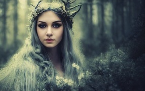 Forest fairy girl with white hair