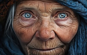 Old woman with blue eyes