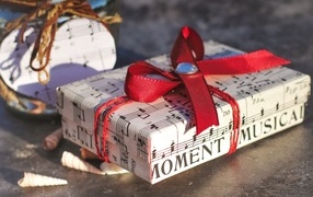 Big gift with red ribbon