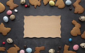 Шаблон поздравительной открытки на Пасху со сладостями