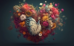 Beautiful heart with a pattern of plants