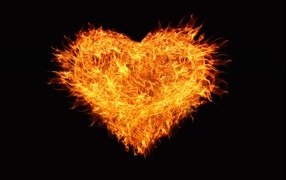 Big fiery heart on a black background