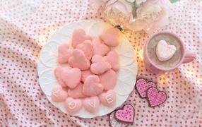 Sweet pink cookies in the shape of a heart for your loved one