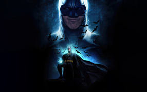 Супергерой Бэтмен на фоне молнии