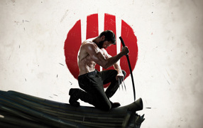 Superhero Wolverine with samurai sword