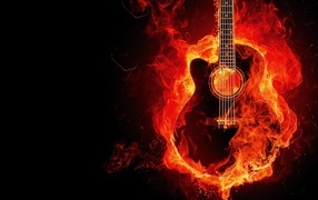 Огненная гитара на черном фоне