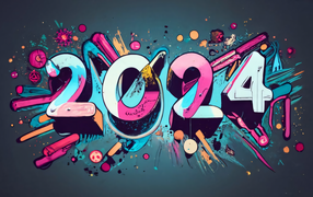 Art drawing for New Year 2024 on a gray background