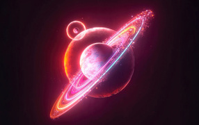 Круги вокруг розовой планеты в космосе