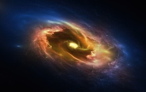 Yellow spiral galaxy in space