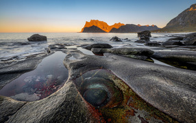 Stone coast of Lofoten Islands, Norway