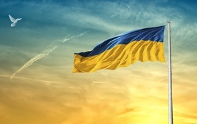 Flag of Ukraine against the sky