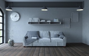 Серая комната в стиле минимализм