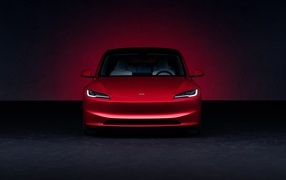 Red Tesla Model 3 2023 front view
