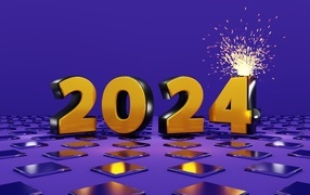 Bright orange numbers 2024 on a purple background