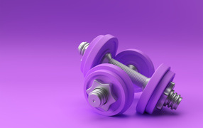 Two 3D dumbbells on a lilac background