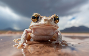 Frog close-up on wet sand