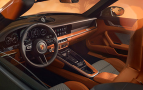 Brown leather interior of a Porsche 911 Turbo S Cabriolet