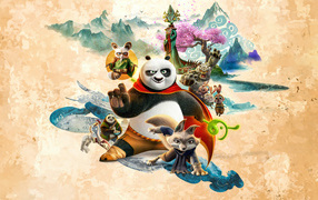 Poster with the main characters of the cartoon Kung Fu Panda 4