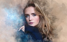 Beautiful blue-eyed girl on a painted background