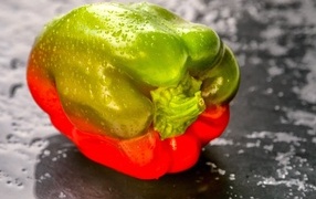 Bell pepper in drops of water