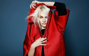 Blue-eyed model Candice Swanepoel in a red jacket