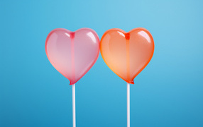 Two hearts on a stick on a blue background