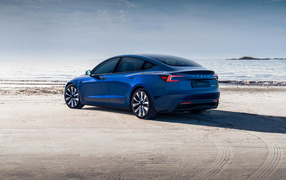 Blue 2024 Tesla Model 3 car rear view