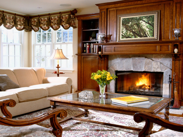 Room with fireplace wallpapers and images - wallpapers, pictures, photos