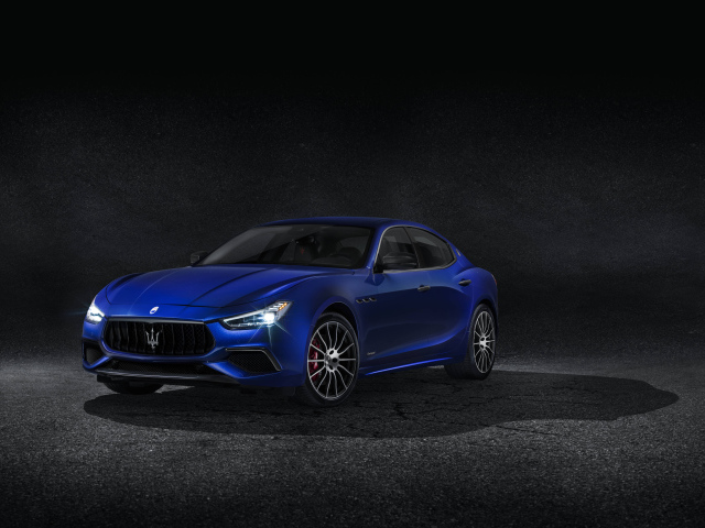 Blue Car Maserati Ghibli S Q4 Gransport 2017 On A Black Background