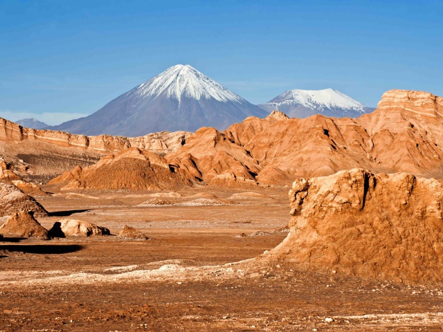 Atacama Desert And Snow-capped Volcano, Chile Wallpapers And Images 