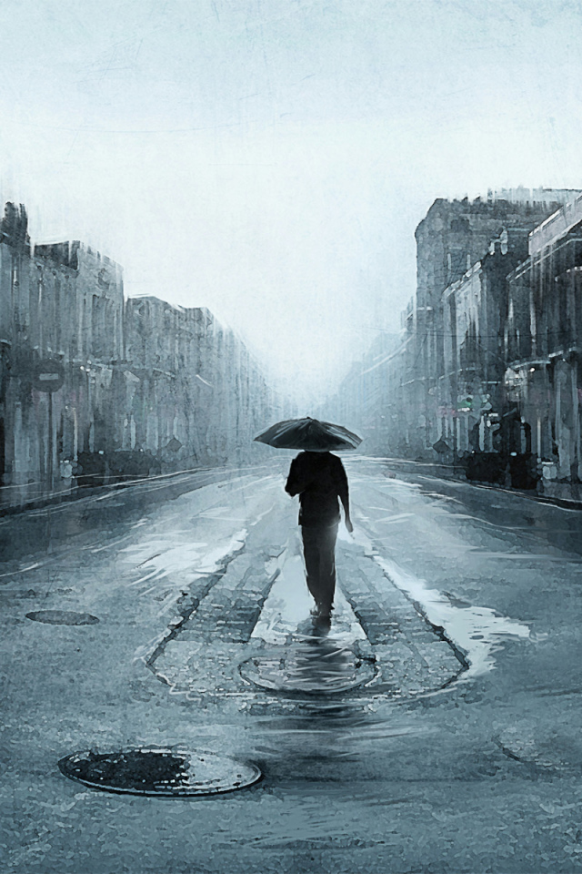 Одинокий человек под зонтом