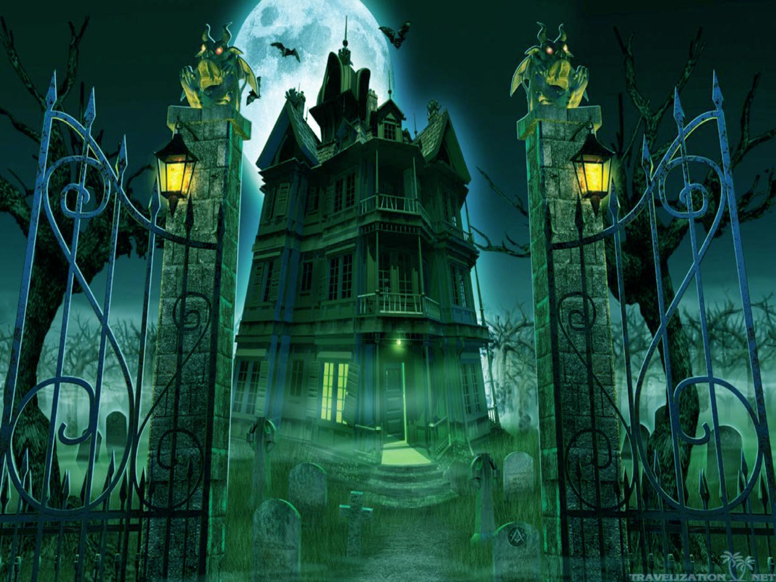 halloween graveyard and house wallpapers and images - wallpapers