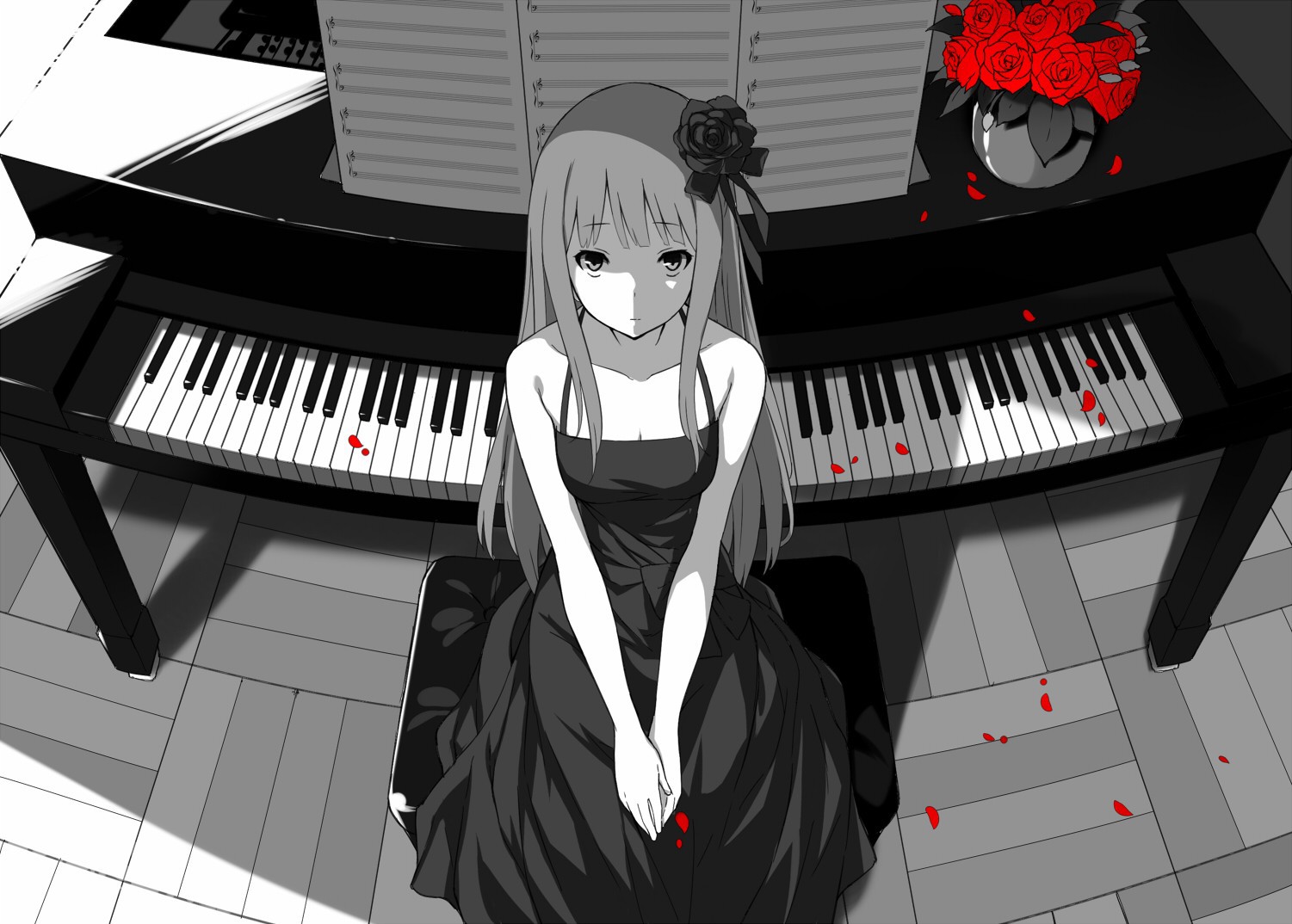 Anime Girl Sitting At The Piano Wallpapers And Images Wallpapers Pictures Photos 